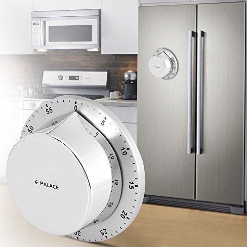Temporizador de Cocina Mecánico Alarma Temporización de 60 Minutos con Imán Temporizador de Cocina Mecánico de Acero Inoxidable para Casa Temporizador de Hornear Plata