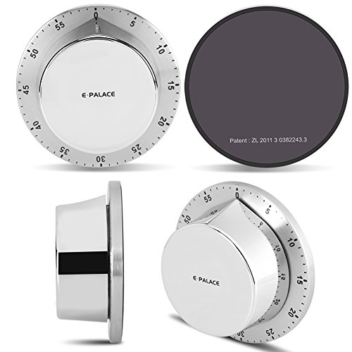 Temporizador de Cocina Mecánico Alarma Temporización de 60 Minutos con Imán Temporizador de Cocina Mecánico de Acero Inoxidable para Casa Temporizador de Hornear Plata