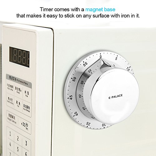 Temporizador de Cocina Mecánico Alarma Temporización de 60 Minutos con Imán Temporizador de Cocina Mecánico de Acero Inoxidable para Casa Temporizador de Hornear Plata
