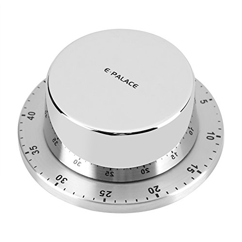 Temporizador de Cocina Mecánico Alarma Temporización de 60 Minutos con Imán Temporizador de Cocina Mecánico de Acero Inoxidable para Casa Temporizador de Hornear Plata