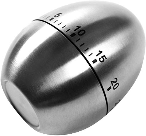 Temporizador de cocina mecánico de acero inoxidable en forma de huevo de hasta 60 minutos para hervir huevos y más - Cocinar Hornear Cepillado de dientes Alarma de corta duración para niños y más