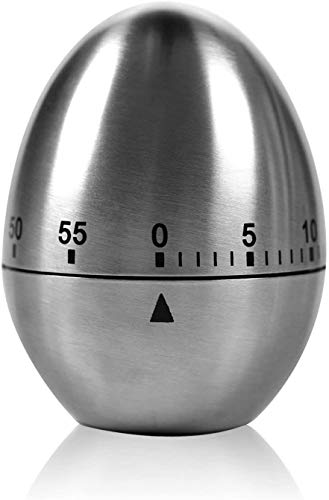 Temporizador de cocina mecánico de acero inoxidable en forma de huevo de hasta 60 minutos para hervir huevos y más - Cocinar Hornear Cepillado de dientes Alarma de corta duración para niños y más