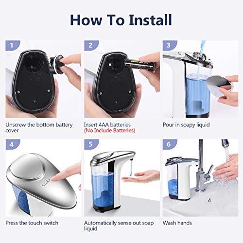 Tesoky Dispensador de Jabón Automático, Dispensador Gel Hidroalcoholico sin Contacto de 500 Ml con Sensor Infrarrojo, Dispensador Jabon Cocina, se Aplica al Baño, Cocina, Hotel