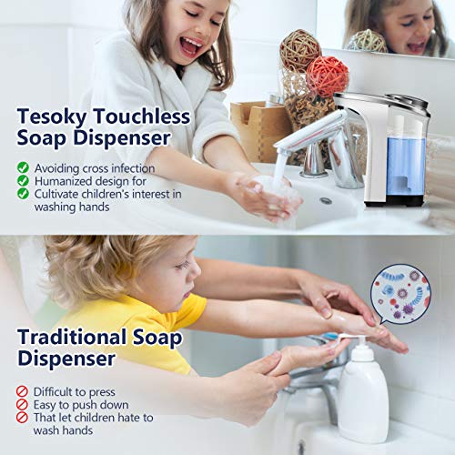 Tesoky Dispensador de Jabón Automático, Dispensador Gel Hidroalcoholico sin Contacto de 500 Ml con Sensor Infrarrojo, Dispensador Jabon Cocina, se Aplica al Baño, Cocina, Hotel