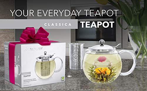 Tetera Clásica De Uso Diario Teabloom - Tetera de Cristal Apta para Fogones - 1200 ml de Capacidad - Infusor Extraíble de Acero Inoxidable