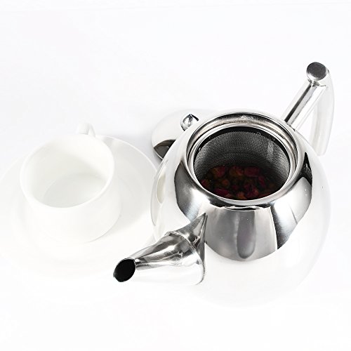 Tetera con filtro de té, filtro de café, infusor de té de acero inoxidable para cocina, cafetería, hotel, restaurante y oficina, 1 L
