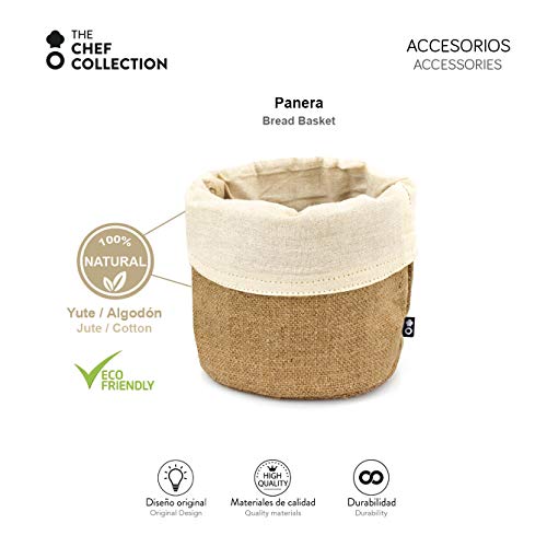 THE CHEF COLLECTION – Panera, cesta, bolsa para el pan, 100% algodón y yute natural, 14,0x14,0 cm.