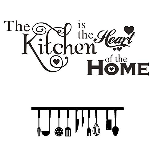 The Kitchen is The Heart of the Home - Vinilos decorativos para pared, diseño de cita de cuchillo, tenedor y cuchara de cocina, para cocina, salón, comedor, decoración del hogar, juego de 2