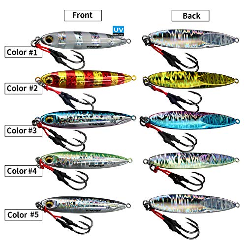 THKFISH Cebos Artificiales de Pesca Señuelos de hundimiento 0,88oz 1oz 2,1oz Jigging Cuchara de Pesca, Duro Cebo Pesca de mar Jigs para lubina Trucha salmón atún (5 Pieces Multi-Color, 60g/0.21oz)