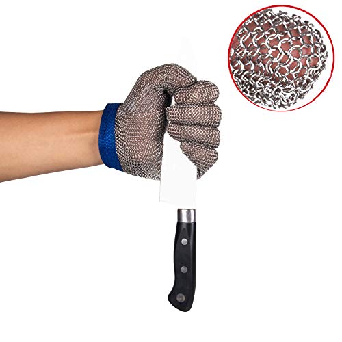 ThreeH Guantes de malla de acero 304L Guantes de corte de seguridad para cocina, Desbroce de ostras, corte de carne y talla de madera GL08 L(1 pieza)