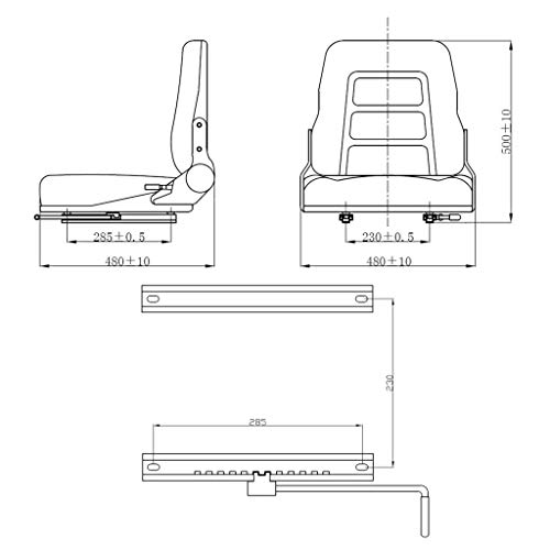 Tidyard Asiento de Tractor y Máquina Elevadora Asiento Silla Respaldo Ajustable de Estructura de Acero y Tapicería de PVC 48 x 48 x 50 cm Negro