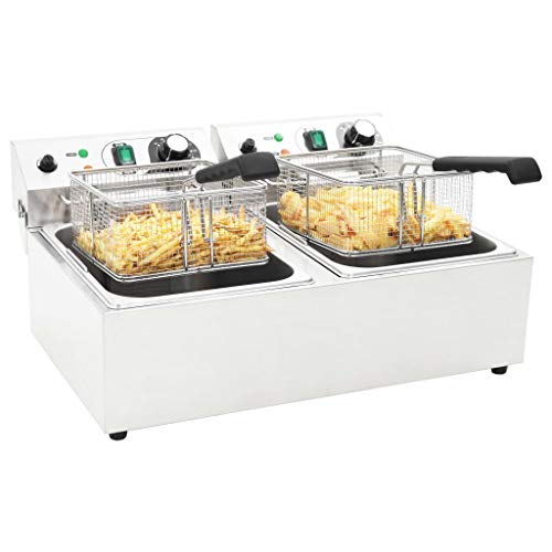 Tidyard Freidora eléctrica Freidora Industrial Acero Inoxidable para Patatas Doble de Acero Inoxidable 20 L 6000 W