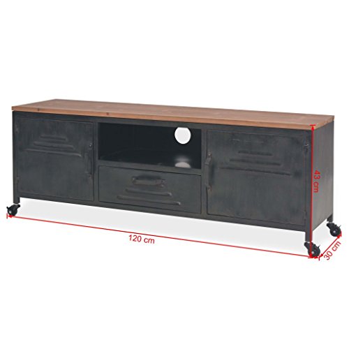 Tidyard Mesa para TV con 4 Ruedas Mueble TV Salón Mesa Televisión Mueble Comedor de Estilo Industrial y Antiguo Decorativa para Dormitorio Estar Acero Galvanizado Negro 120x30x43cm