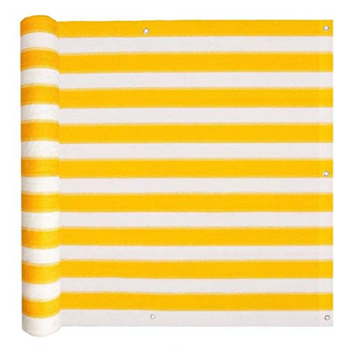 Tidyard Toldo para Balcon con Ojales de Aluminio,Toldo de Vela,Permeable al Viento,Protege contra Los Rayos UV,HDPE,90x600cm Amarillo y Blanco