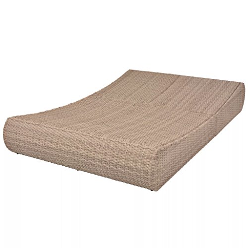 Tidyard Tumbona Doble de Jardín Exterior/Interior con 2 Cojines para Balcón Patio Piscina Terraza Playa,Respaldo Ajustable,Estructura de Acero,Ratán Sintético,Gris y Beige 200x130x30cm