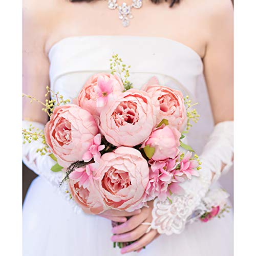 Tifuly 2 Piezas de Ramos de peonía Artificial, Ramo de Flores de imitación de peonías de Seda realistas para la decoración del Banquete de Boda en el hogar, arreglos Florales (Rosa Rosa)
