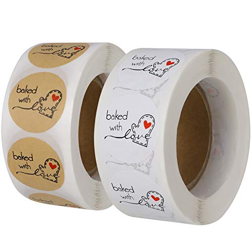 tiopeia - Lote de 2 pegatinas para hornear, panaderías, hornear, bodas, baby showers, Acción de Gracias, 1 pulgada, 500 etiquetas por rollo