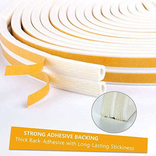 Tira de Sellado, 24 m Goma burlete para Puerta Ventana Antigolpes Resistente al Agua Autoadhesiva con 1 tijera y 1 cinta métrica para bloquear grietas y huecos (blanco)
