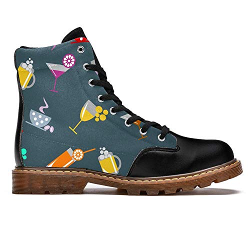 TIZORAX Botas de invierno para mujer Cóctel vino cerveza vidrio impresiones alta superior encaje clásico lona escuela zapatos, color Multicolor, talla 39 EU