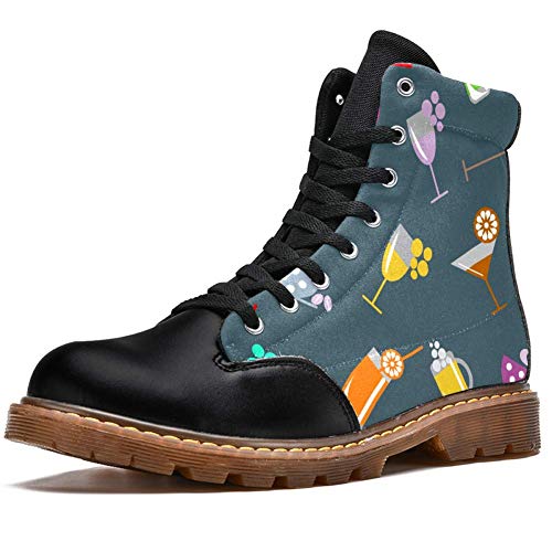 TIZORAX Botas de invierno para mujer Cóctel vino cerveza vidrio impresiones alta superior encaje clásico lona escuela zapatos, color Multicolor, talla 39 EU