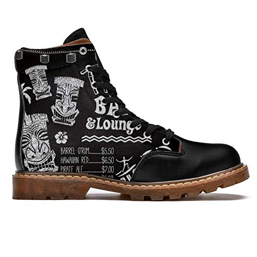 TIZORAX Botas de invierno para mujer Tiki Bar and Lounge imprime la parte superior alta con cordones clásicos zapatos de la escuela de lona, color Multicolor, talla 41 EU