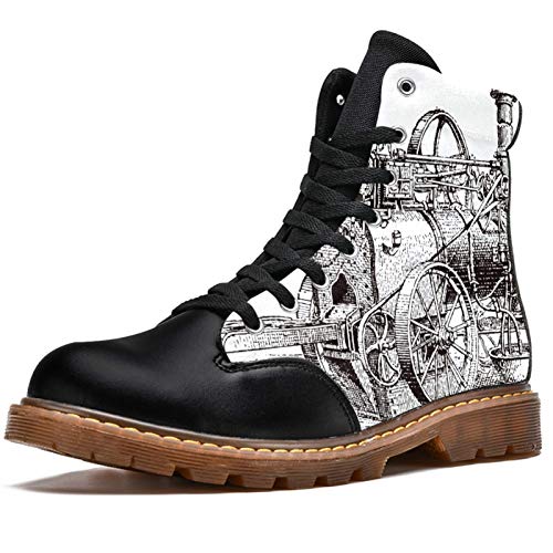 TIZORAX Botas de invierno para mujer Vintage Bomba de vapor en carro Sketch imprime alta parte superior con cordones clásicos zapatos de la escuela, color Multicolor, talla 40 EU