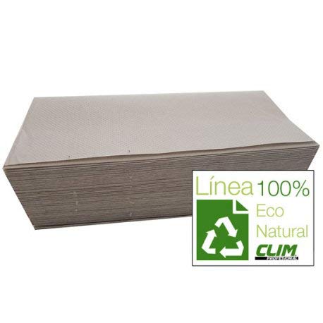 Toallas secamanos Zig Zag ecológicas. Línea Eco Natural 100% papel reciclado. 25 paquetes de 200 toallas de papel interdobladas. Caja 5000 uds