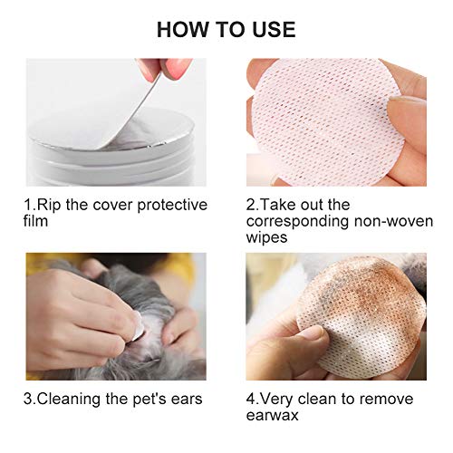 Toallitas Limpiadoras de Oído para Perros y Gatos, Oreja para Mascotas Toallitas Especiales Gato Perro Cera para los oídos Toallas de Papel húmedas y limpias Mascotas Orejas Artículos de Limpieza