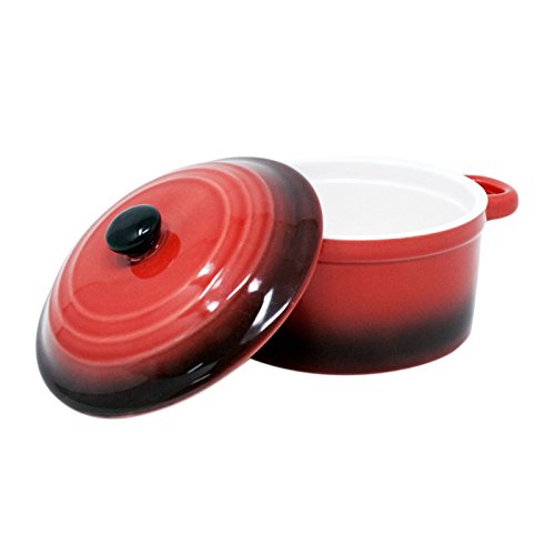 ToCi - Cacerolas con tapa | Mini cazuelas de horno de cerámica 300 ml | Moldes redondos de 10 x 5 cm de diámetro, naranja, rojo Rot 4er-set