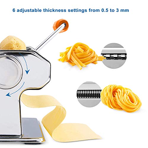 Todeco - Maquina para Hacer Pasta, Máquina de Pasta, Espaguetis, tagliatelles, lasañas, Grosor del corte: 6 ajustes de espesor ajustable de 0,5 a 3 mm, Material: Acero inoxidable