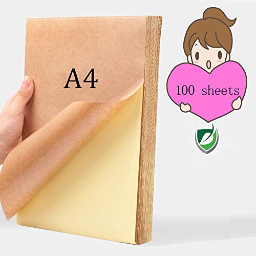 TOKERD 100 hojas Papel de Pegatinas A4 para Impresión Etiquetas adhesivas A4 Sticker Papers Kraft Papel de Etiqueta para impresoras láser, impresoras de inyección de tinta y copiadoras
