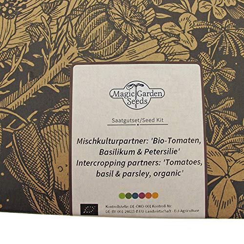 Tomates, Albahaca y Perejil (Orgánico) - Set de regalo de semillas con 5 plantas ideales para la asociación de cultivos