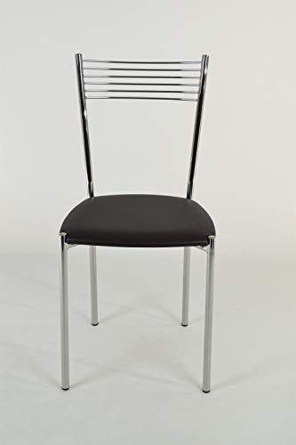Tommychairs - Set 4 sillas Elegance para Cocina, Comedor, Bar y Restaurante, Estructura en Acero Cromado y Asiento tapizado en Polipiel Color Moka