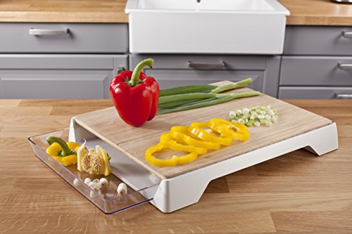 Tomorrow's Kitchen 4685260 - Tabla de cortar de bambú con cajón recogedor, color blanco