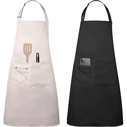 Tonsooze Delantal de Cocina Impermeablesm, Delantales de Cocinero Ajustables con 2 Bolsillo para Jardinería Restaurante Barbacoa Cocinar Hornear, 2 Piezas