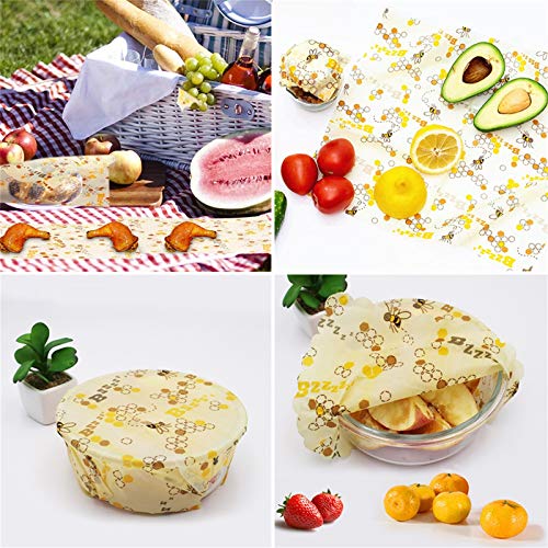 Tonsooze Envoltorios Cera De Abeja, Envoltorio Cera de Abeja Reutilizable, Envolturas De Alimentos Almacenar Alimento para sandwiches,queso, frutas, verduras y pan (8Pcs, Abejas)