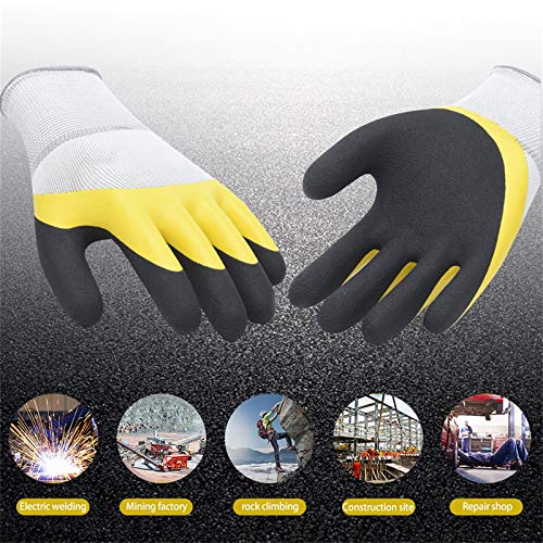 Tonsooze Guantes de Trabajo y Guantes de Jardinería Recubiertos, Recubrimiento látex natural de Fibra de poliéster Guantes niñas y niños, para el jardín y tareas del hogar 5 Pares - Talla L/9