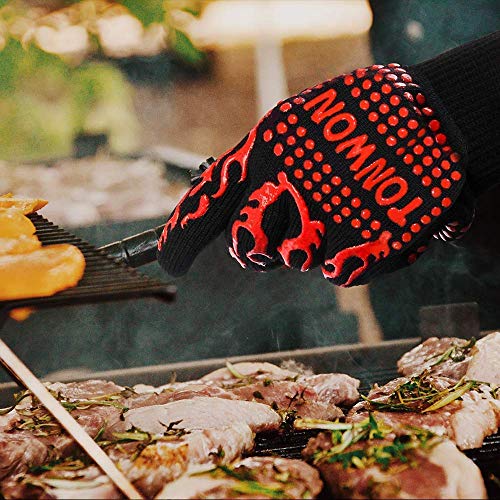 TONWON Guantes para Barbacoa, 1472°F Guantes para Parrilla a Prueba de Calor Extremo, Guantes para BBQ Accesorios de Cocina, Mitones para Horno de Microondas, Adecuados para Asar, Cocinar, Hornear