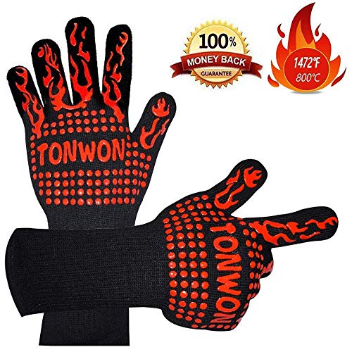 TONWON Guantes para Barbacoa, 1472°F Guantes para Parrilla a Prueba de Calor Extremo, Guantes para BBQ Accesorios de Cocina, Mitones para Horno de Microondas, Adecuados para Asar, Cocinar, Hornear