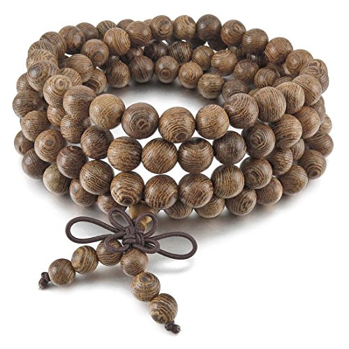 TOOGOO（R） Wengue Pulsera 8mm Madera Pulsera Brazalete Eslabones Link Enlace Muneca Collar Cadena Tibetano Budista Gris 108pcs Bead Oracion Budismo Budista Chino Nudo Knot Elastico Hombre,Mujer