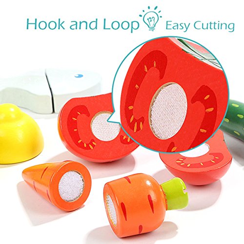 TOP BRIGHT Juguetes de Cocina de Madera, Corte de Juguetes de Frutas y Hortalizas, Juguete Magnéticos de Frutas y Verduras Educativos, Accesorios de Cocina para Bebé Durante 3 Años +