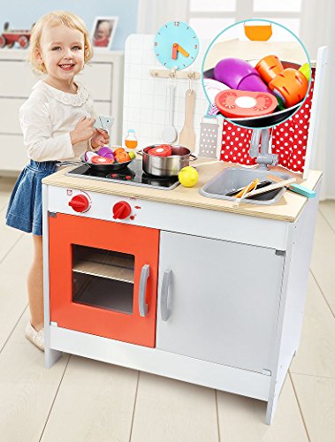 TOP BRIGHT Juguetes de Cocina de Madera, Corte de Juguetes de Frutas y Hortalizas, Juguete Magnéticos de Frutas y Verduras Educativos, Accesorios de Cocina para Bebé Durante 3 Años +