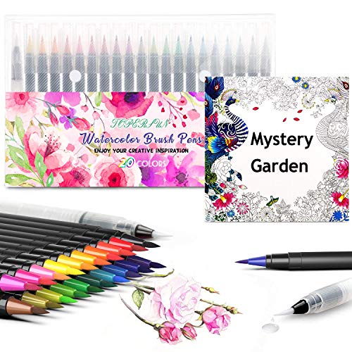 TOPERSUN Rotuladores Pincel 20 Rotuladores Acuarelables y 1 Pincel de Agua para Colorear Dibujar Cómic Caligrafía Diseño de Letras