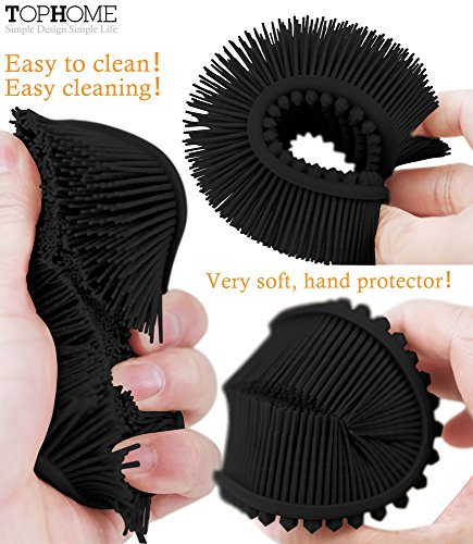 TOPHOME Esponjas de Silicona, Lavador de Platos de Silicona Antibacterial de Grado Alimenticio, Limpiadoras De Vegetales Y Frutas, Limpiadoras De Cocina para, Negro