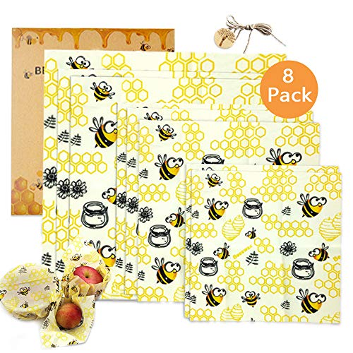 TOPSEAS Envoltorio Cera De Abeja, 8Pcs Envoltorio Cera De Abejas Ecológicas,Papel de Cera de Abeja Mantiene Alimentos Fresco para Sándwich,Queso,Frutas etc.Reutilizable Envolver,Lavables