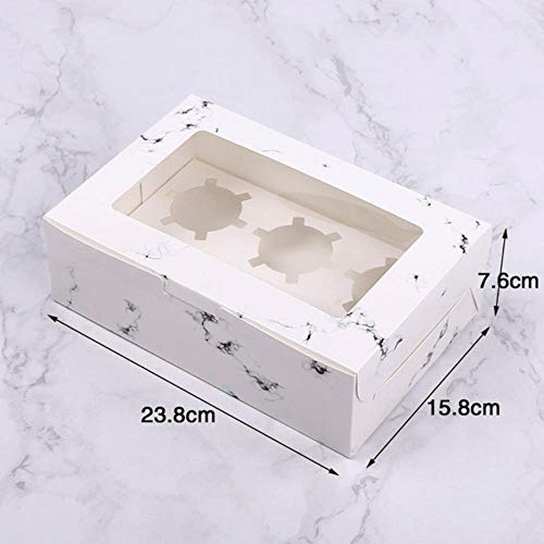 TOSISZ 10pcs Caja de Pastel de Papel marmoleado con Embalaje de Ventana 2/4/6 Tazas Muffin Cupcake Box Boda Cumpleaños Baby Shower Caja de Regalo Bolsa de Galletas, L