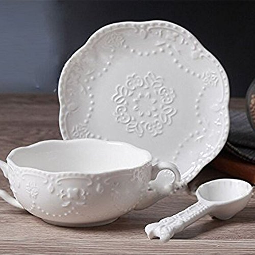 Touch Life - elegante taza de desayuno con plato de postre, taza de sopa con plato y cuchara