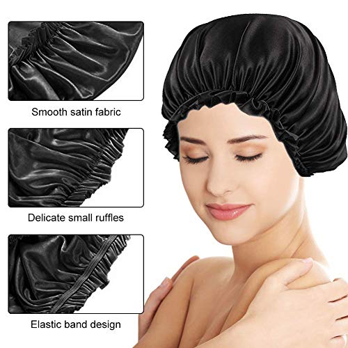 TOULIFLY Bonnet Night,Bonnet Satin,Sombrero de Gorro de Dormir,Sleep Night Cap,Sombrero de Gorro de Dormir de Saté,Gorra de Noche Suave para Mujeres y Chicas(Negro,Azul)