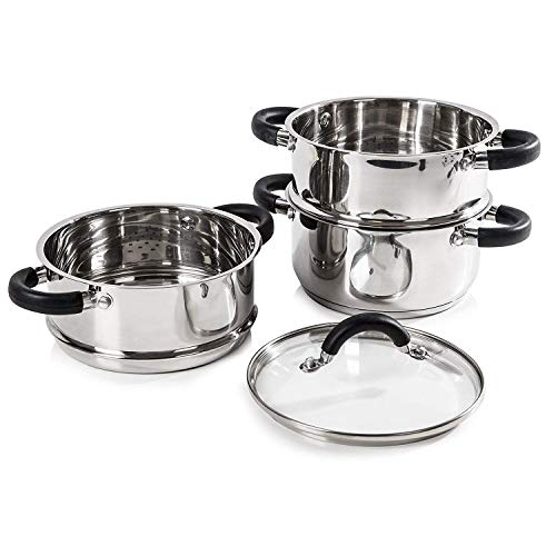 TOWER 3 Cacerolas para cocinar al Vapor, 18 cm, Acero Inoxidable