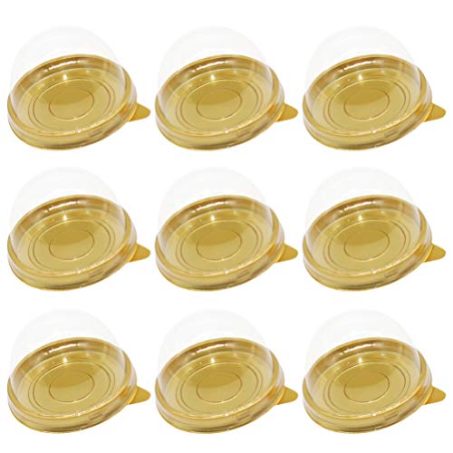 Toyvian 100 Piezas de Cajas Redondas de plástico para Pasteles cúpula Transparente Cajas de panadería contenedor para Queso de Pastel de Pastel de Luna (Bandeja Dorada)